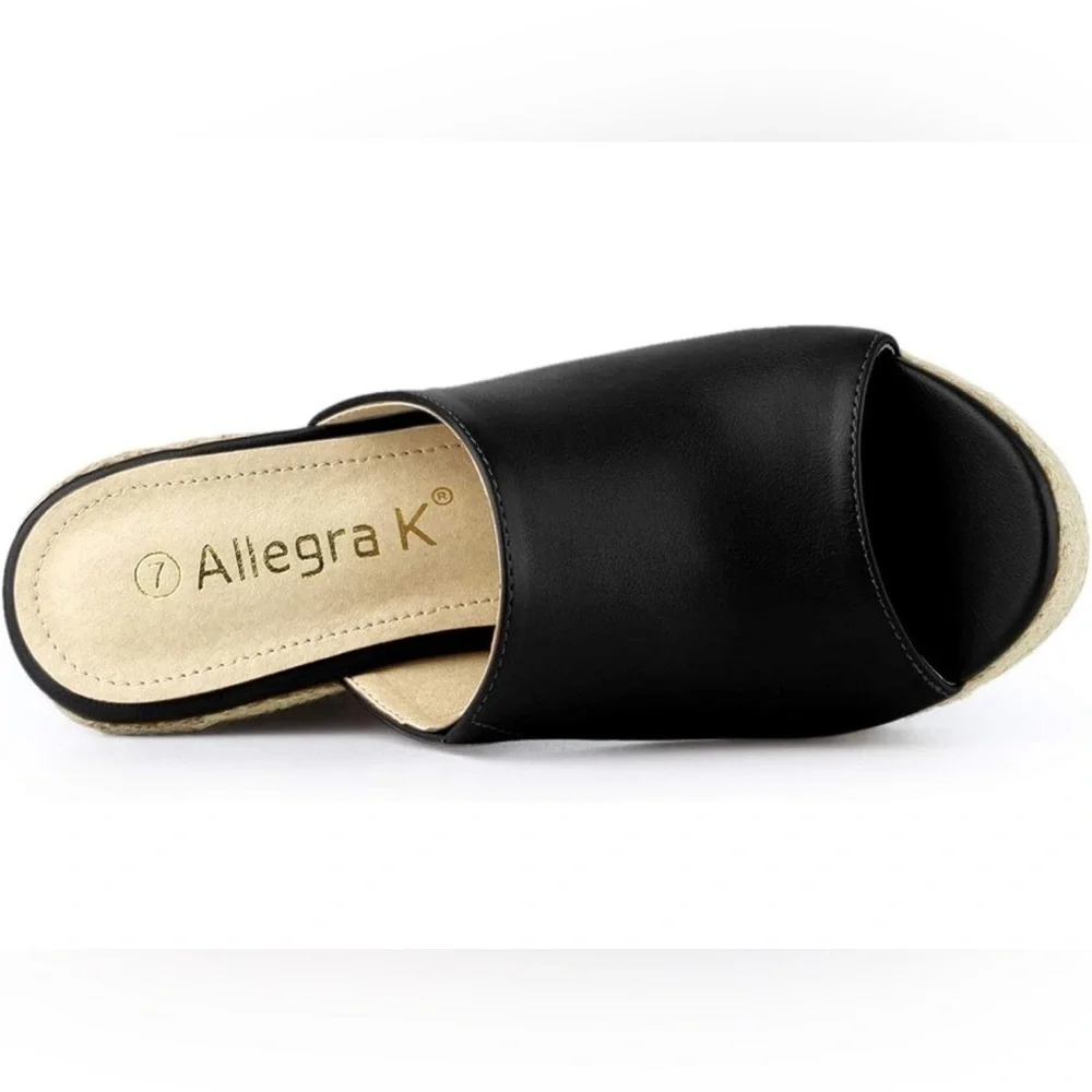 Allegra K Slip on Platform Sandals Espadrilles Wedges Slides Mules, Coffee 9